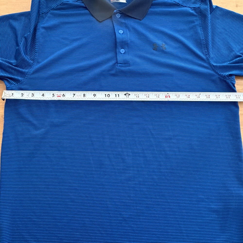 Under Armour Mens XL HeatGear Loose‎ Fit Polo Shirt Blue Navy Micro Stripe Logo - Picture 8 of 8
